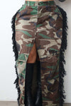 Camouflage Washed Tassel Slit Skirt MALSOOA