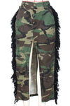 Camouflage Washed Tassel Slit Skirt MALSOOA