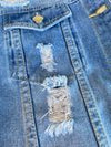 Ripped Frayed Flap Detail Longline Denim Jacket MALSOOA