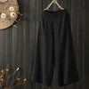 Women's solid color casual simple cotton and linen cropped wide-leg pants MALSOOA