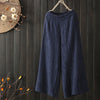 Women's solid color casual simple cotton and linen cropped wide-leg pants MALSOOA