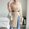 Women's Solid Color Slit Long Sleeve Turtleneck Sweater Dress MALSOOA
