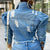 Long-Sleeve Cropped Jean Jacket MALSOOA