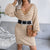 Striped hollow Deep V-Neck knitted Sweater Dresses MALSOOA
