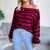 Striped Off Shoulder Casual Sweater MALSOOA