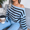 Striped Off Shoulder Casual Sweater MALSOOA