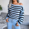 Striped Off Shoulder Casual Sweater MALSOOA