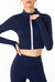Front Zip Long Sleeve Crop Gym Yoga Top-Royal blue MALSOOA