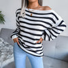 Striped Off Shoulder Casual Sweater MALSOOA