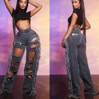 Streetwear Ripped High Waist Jeans MALSOOA