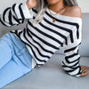 Striped Off Shoulder Casual Sweater MALSOOA