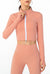 Front Zip Long Sleeve Crop Gym Yoga Top-Pink orange MALSOOA