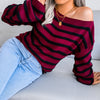 Striped Off Shoulder Casual Sweater MALSOOA