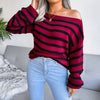 Striped Off Shoulder Casual Sweater MALSOOA