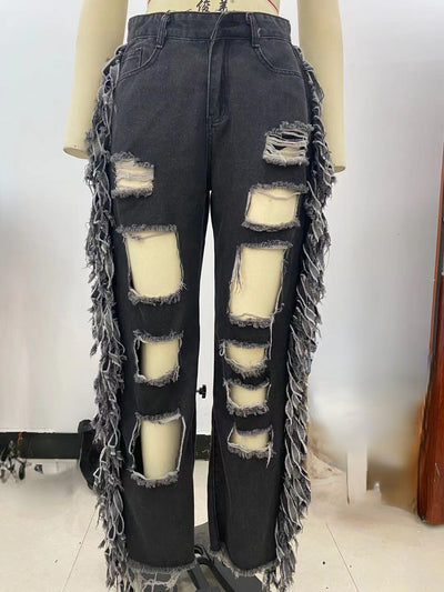 Streetwear Ripped High Waist Jeans MALSOOA